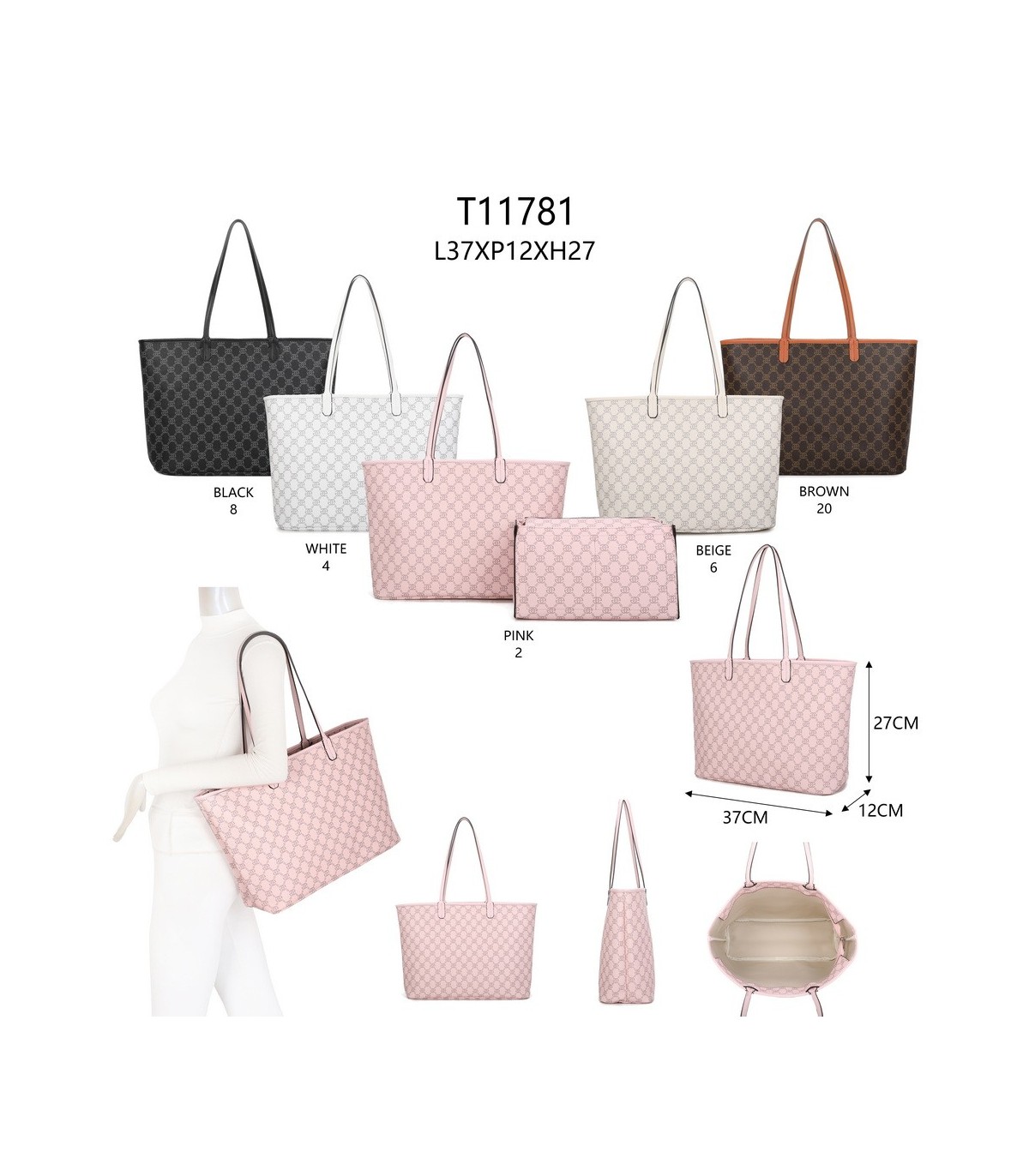 T11781 - Bolso grande para hombro gran espacio con neceser a juego