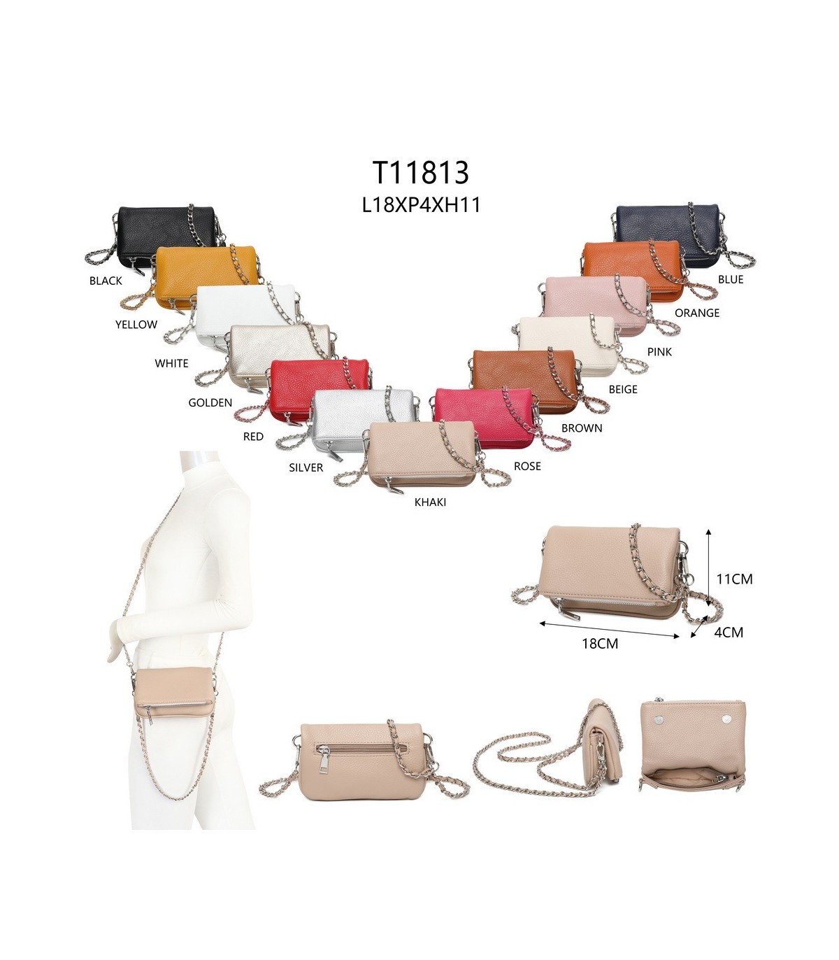 T11813 - Bolso de mano con bandolera y bolsillo frontal