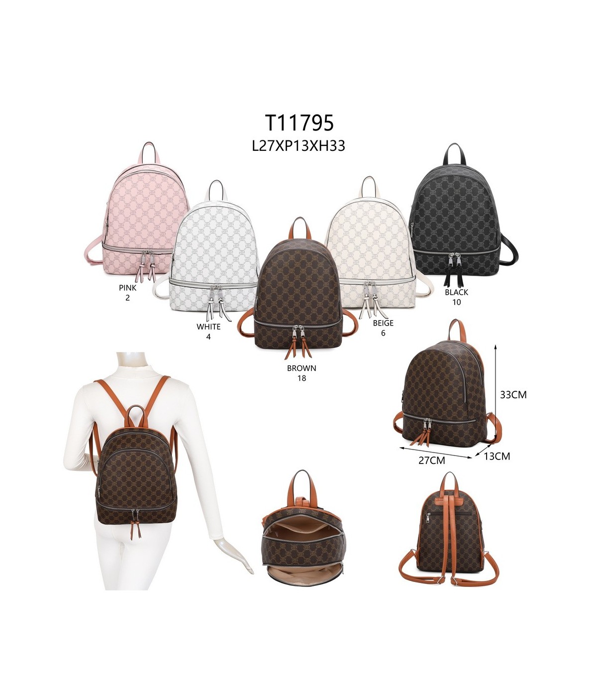 T11795 - Mochila con dos compartimentos y bolsillo trasero antirrobo