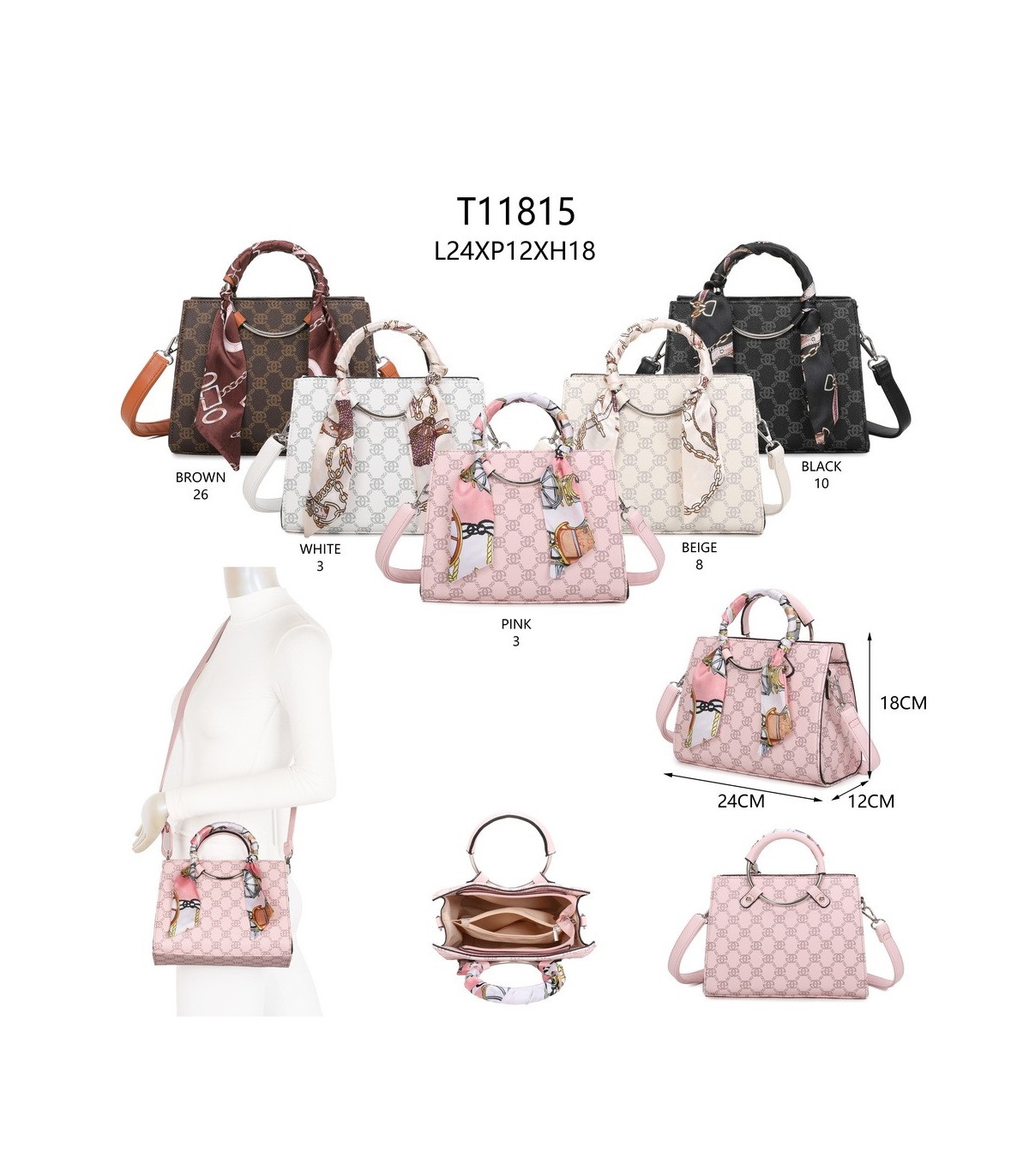 T11815 - Bolso de mano con bandolera y pañuelo decorativo