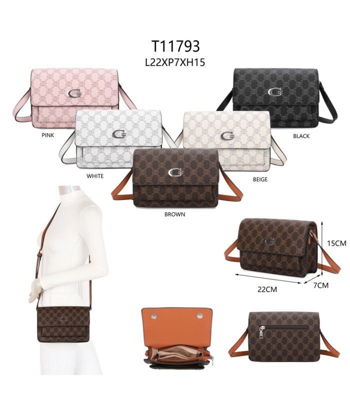 T11793 - Bolso rectangular con bandolera y G metálica