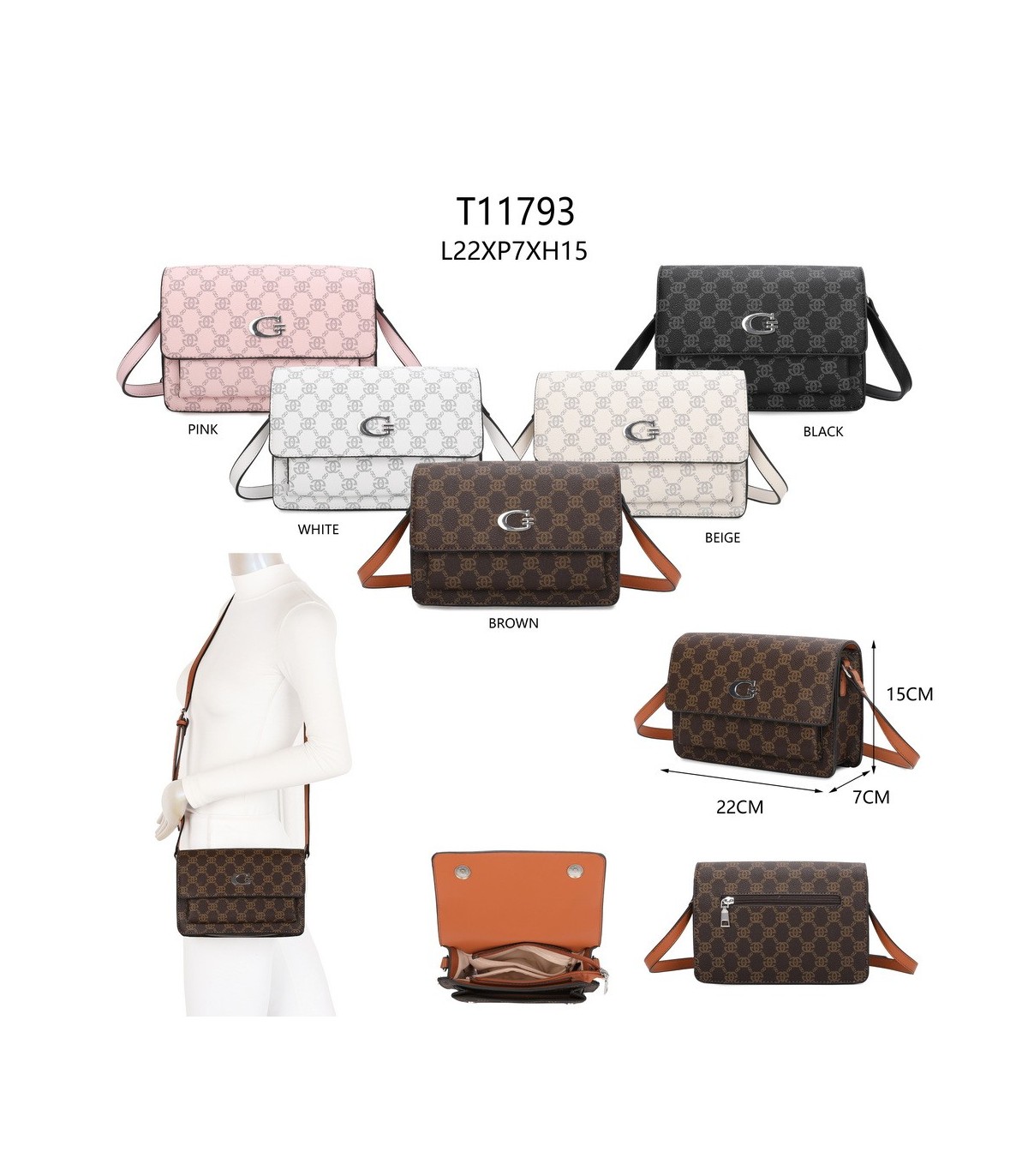 T11793 - Bolso rectangular con bandolera y G metálica