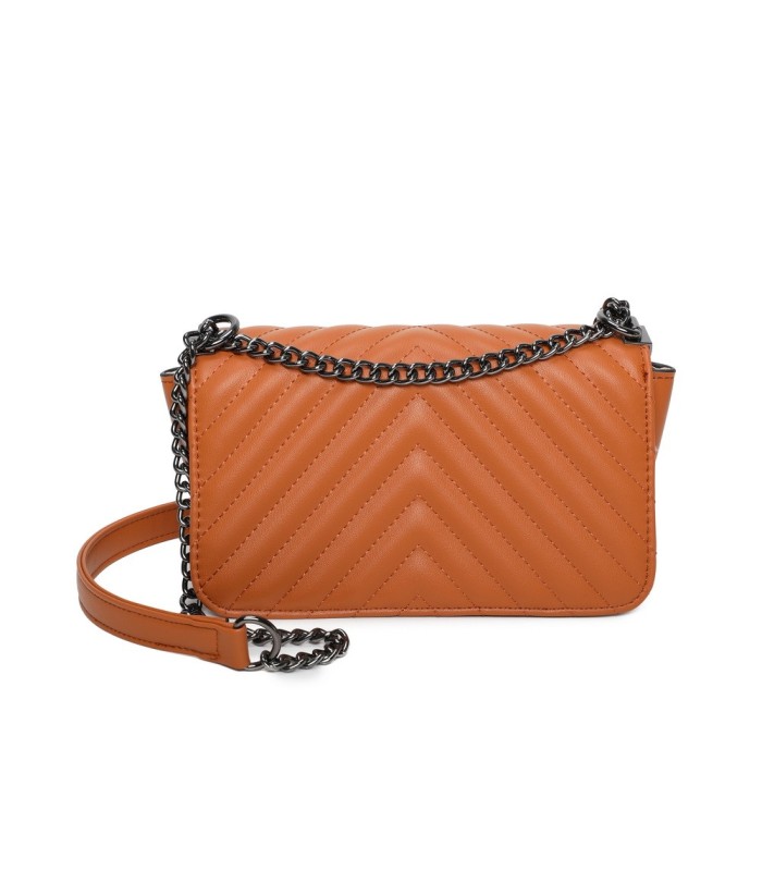 T11816 - Bolso de cadena oscura con cierre imantado y textura rayada