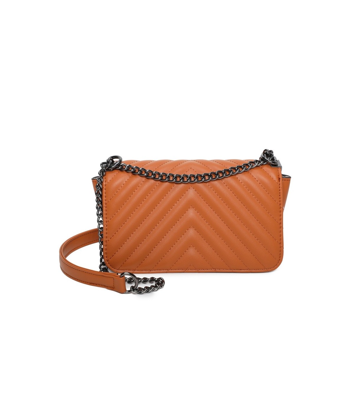 T11816 - Bolso de cadena oscura con cierre imantado y textura rayada