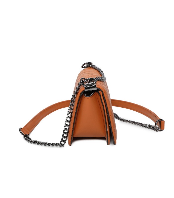 T11816 - Bolso de cadena oscura con cierre imantado y textura rayada