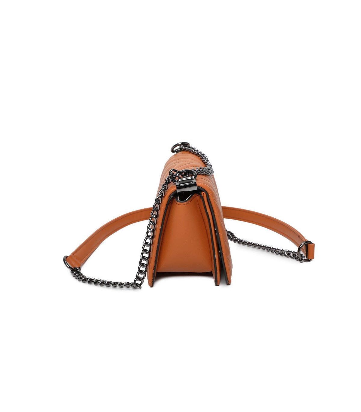 T11816 - Bolso de cadena oscura con cierre imantado y textura rayada
