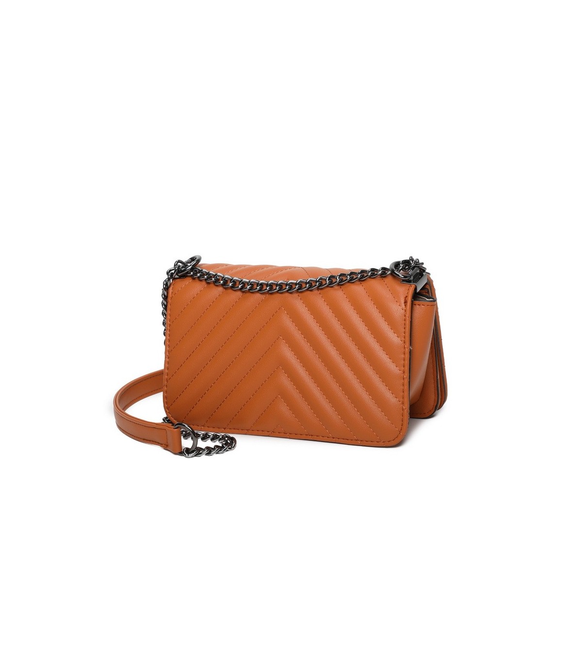 T11816 - Bolso de cadena oscura con cierre imantado y textura rayada