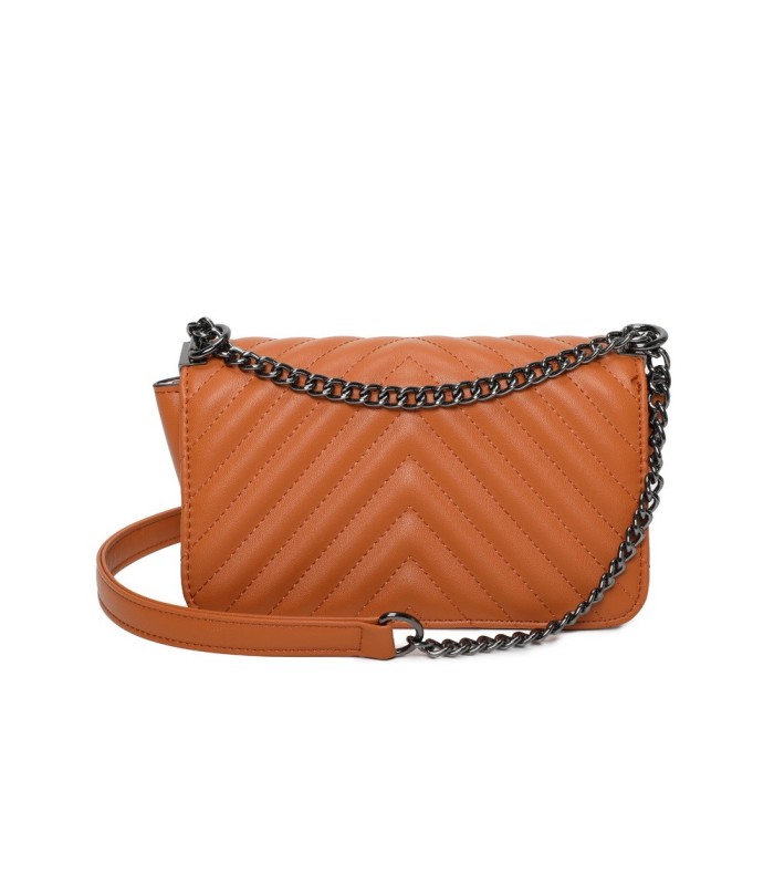 T11816 - Bolso de cadena oscura con cierre imantado y textura rayada