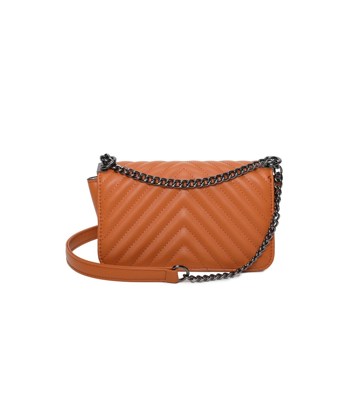 T11816 - Bolso de cadena oscura con cierre imantado y textura rayada