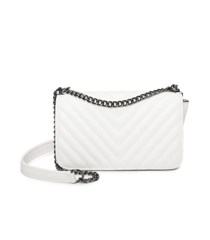 T11816 - Bolso de cadena oscura con cierre imantado y textura rayada