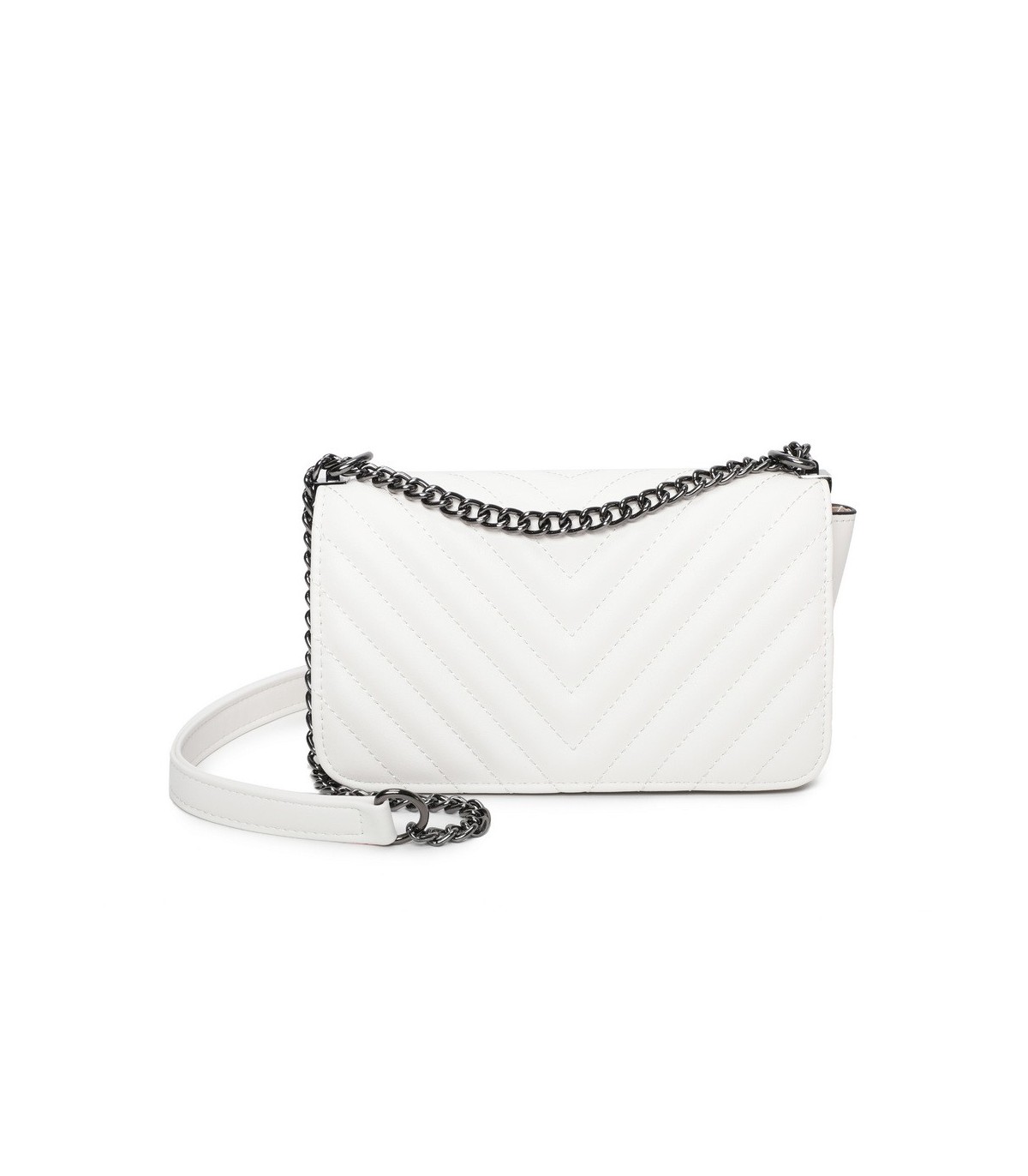 T11816 - Bolso de cadena oscura con cierre imantado y textura rayada