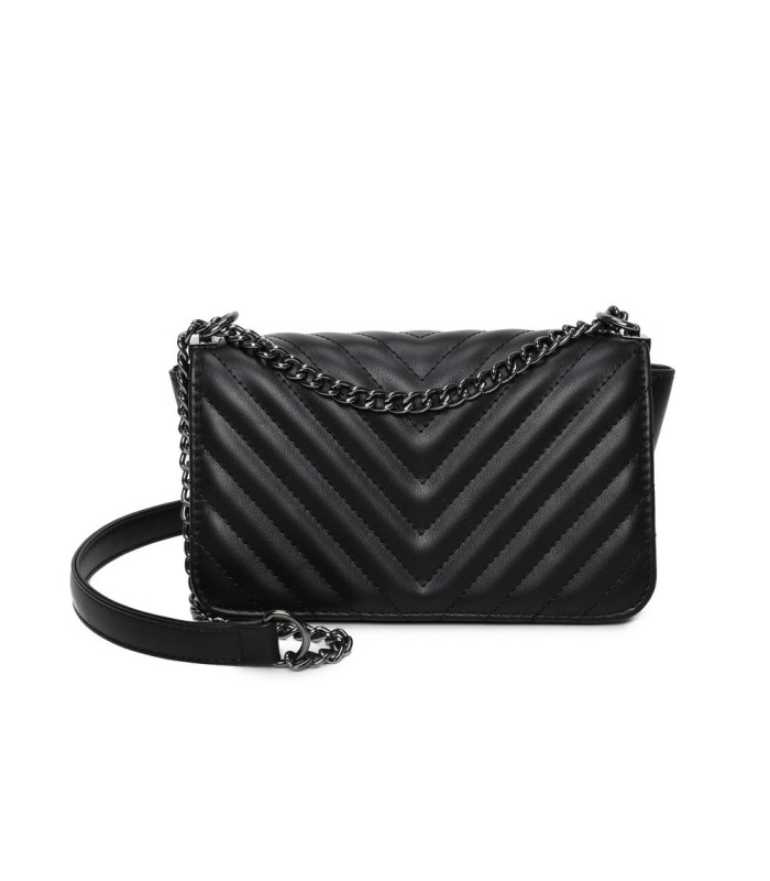 T11816 - Bolso de cadena oscura con cierre imantado y textura rayada