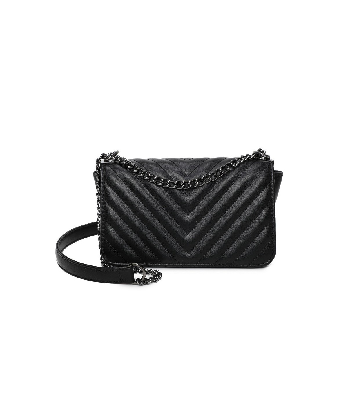 T11816 - Bolso de cadena oscura con cierre imantado y textura rayada