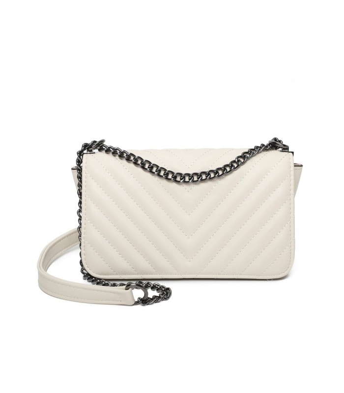 T11816 - Bolso de cadena oscura con cierre imantado y textura rayada