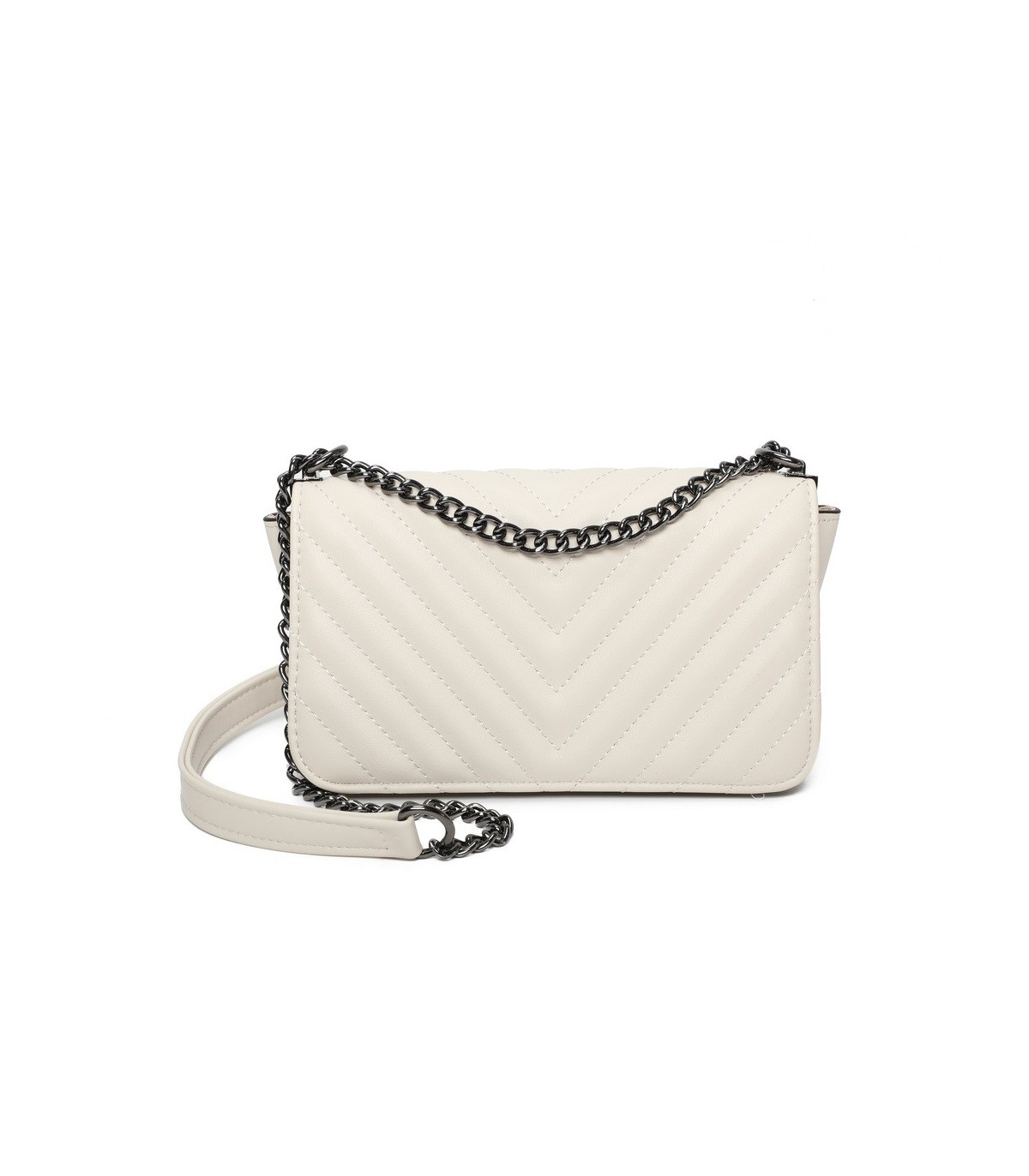 T11816 - Bolso de cadena oscura con cierre imantado y textura rayada