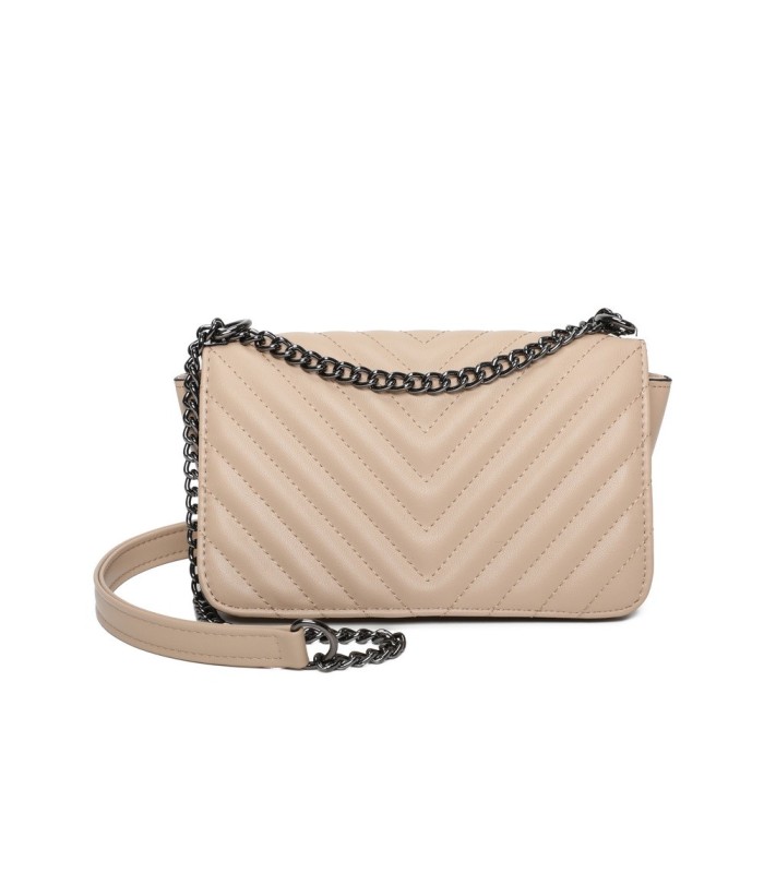 T11816 - Bolso de cadena oscura con cierre imantado y textura rayada