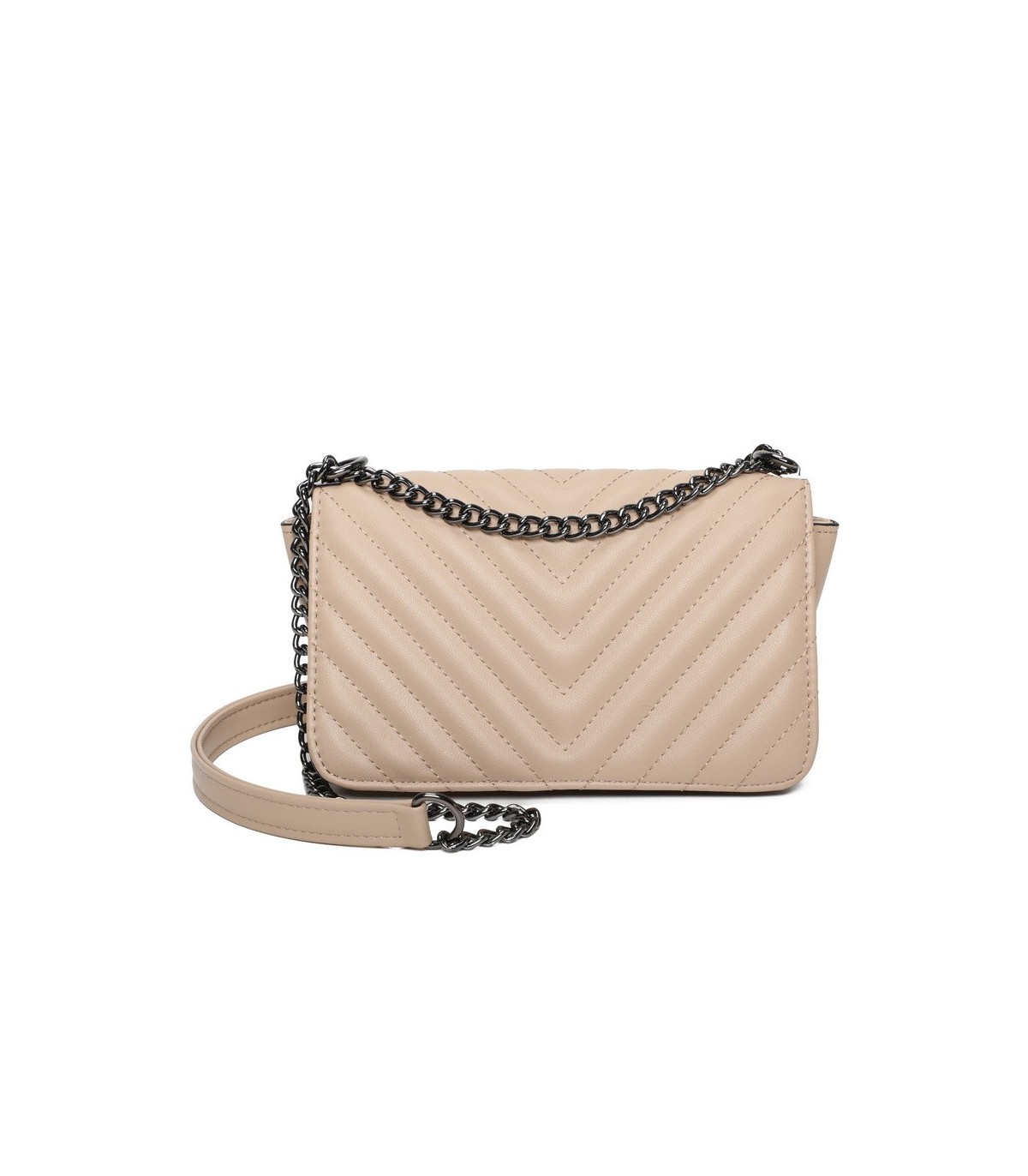 T11816 - Bolso de cadena oscura con cierre imantado y textura rayada