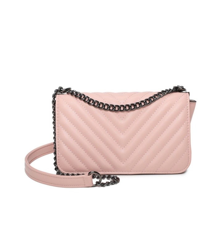 T11816 - Bolso de cadena oscura con cierre imantado y textura rayada