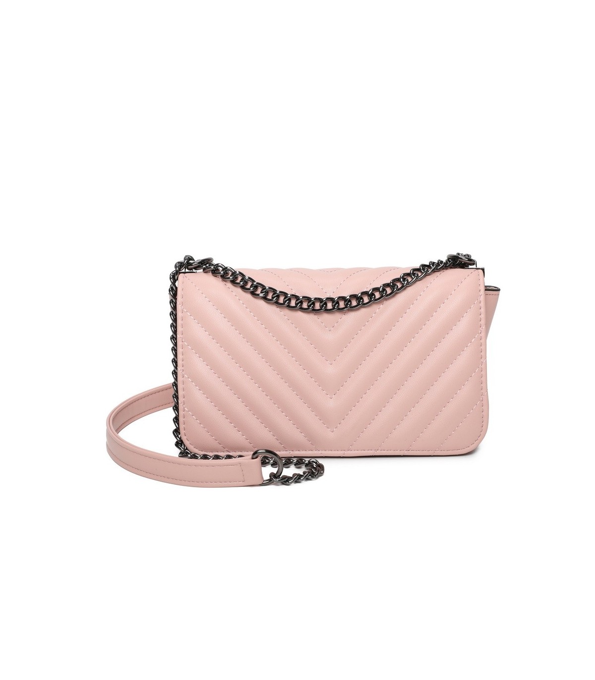 T11816 - Bolso de cadena oscura con cierre imantado y textura rayada