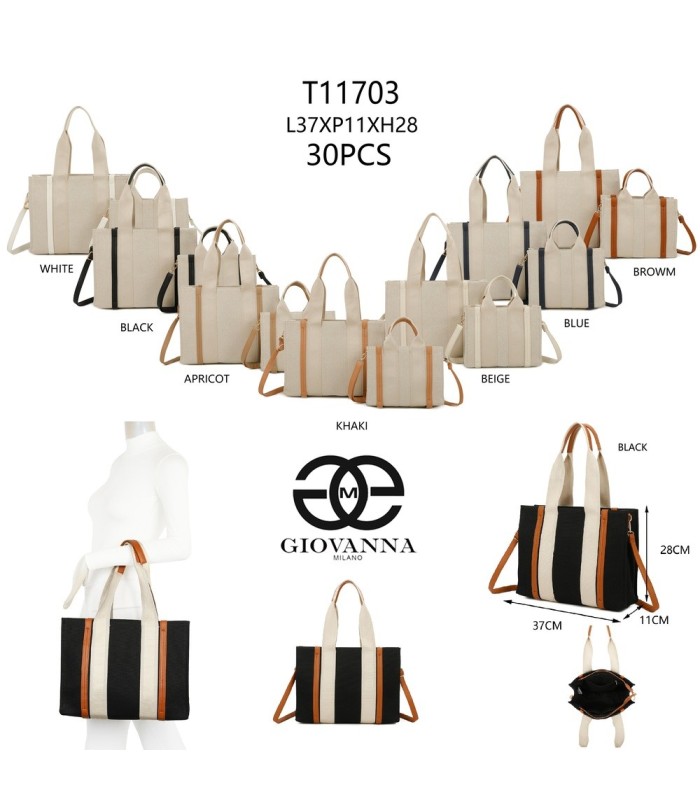 T11703 - Bolso doble y bandolera efecto de cañamo de Playa para mujer
