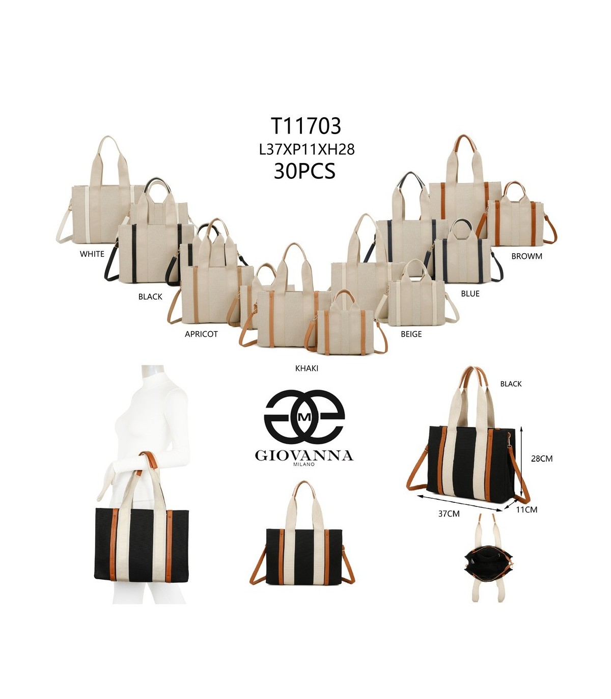 T11703 - Bolso doble y bandolera efecto de cañamo de Playa para mujer