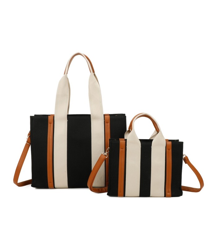 T11703 - Bolso doble y bandolera efecto de cañamo de Playa para mujer