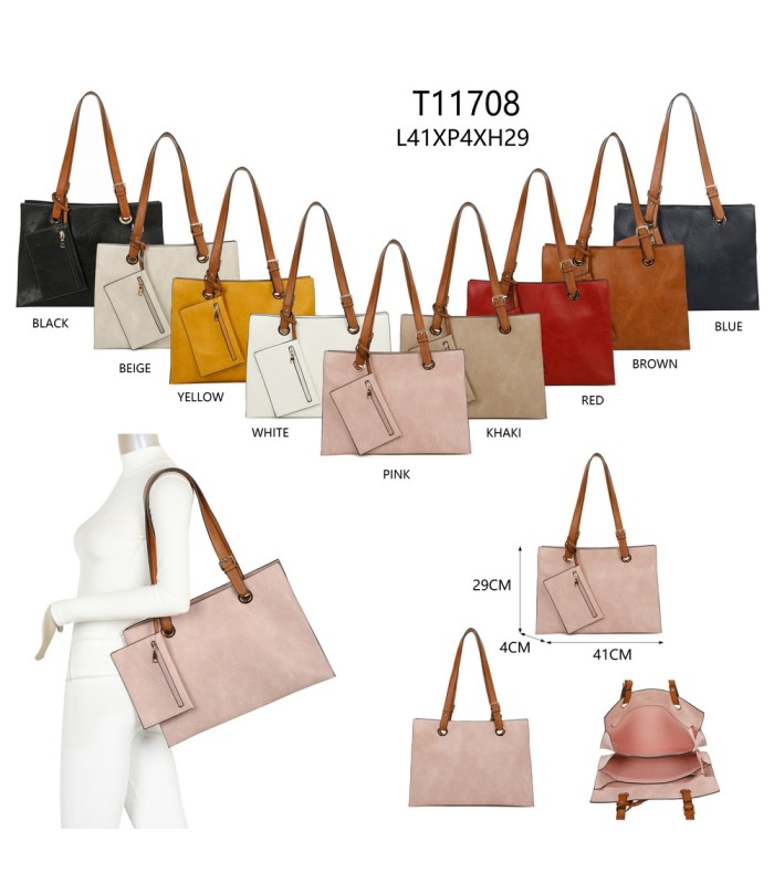 T11708 - Bolso bandolera con 3 compartimentos y monedero a juego