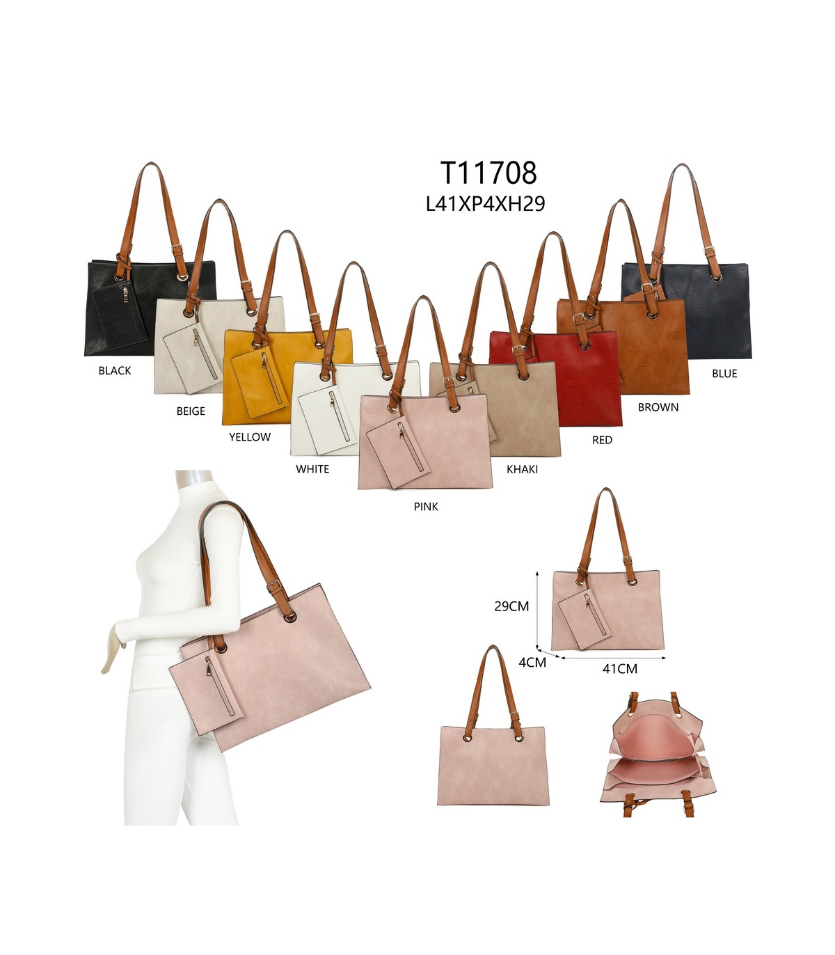 T11708 - Bolso bandolera con 3 compartimentos y monedero a juego
