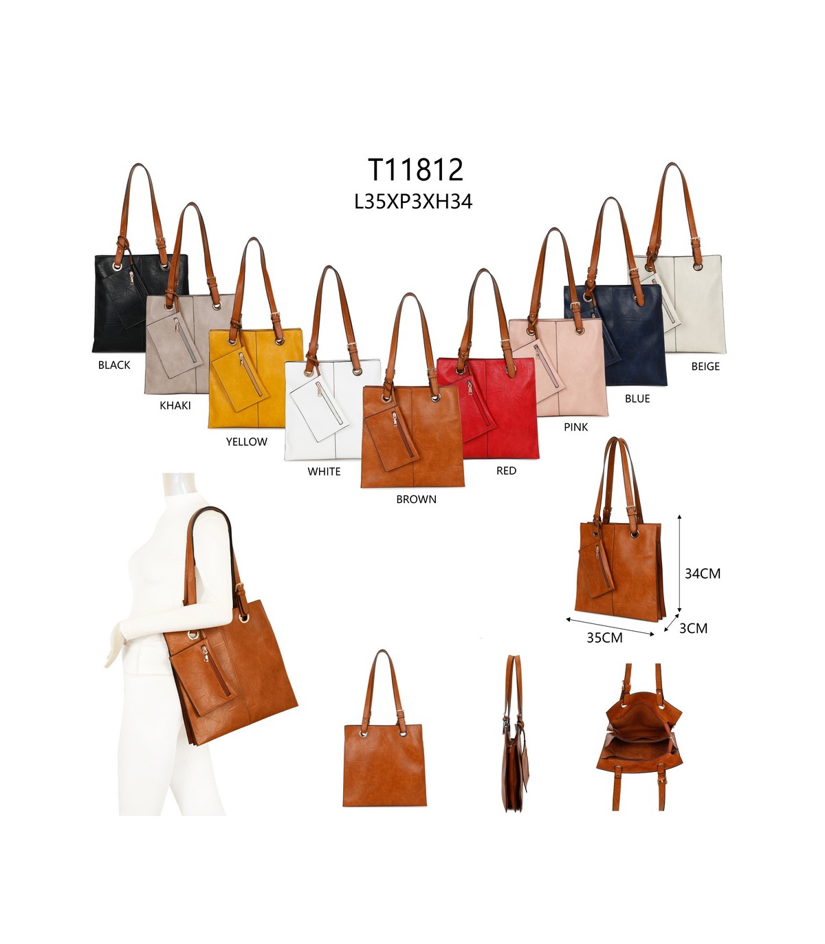 T11812 - Bolso de hombro cuadrado con monedero externo