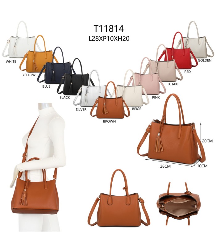 T11814 - Bolso bandolera con borla de colores amplio espacio con bolsillos