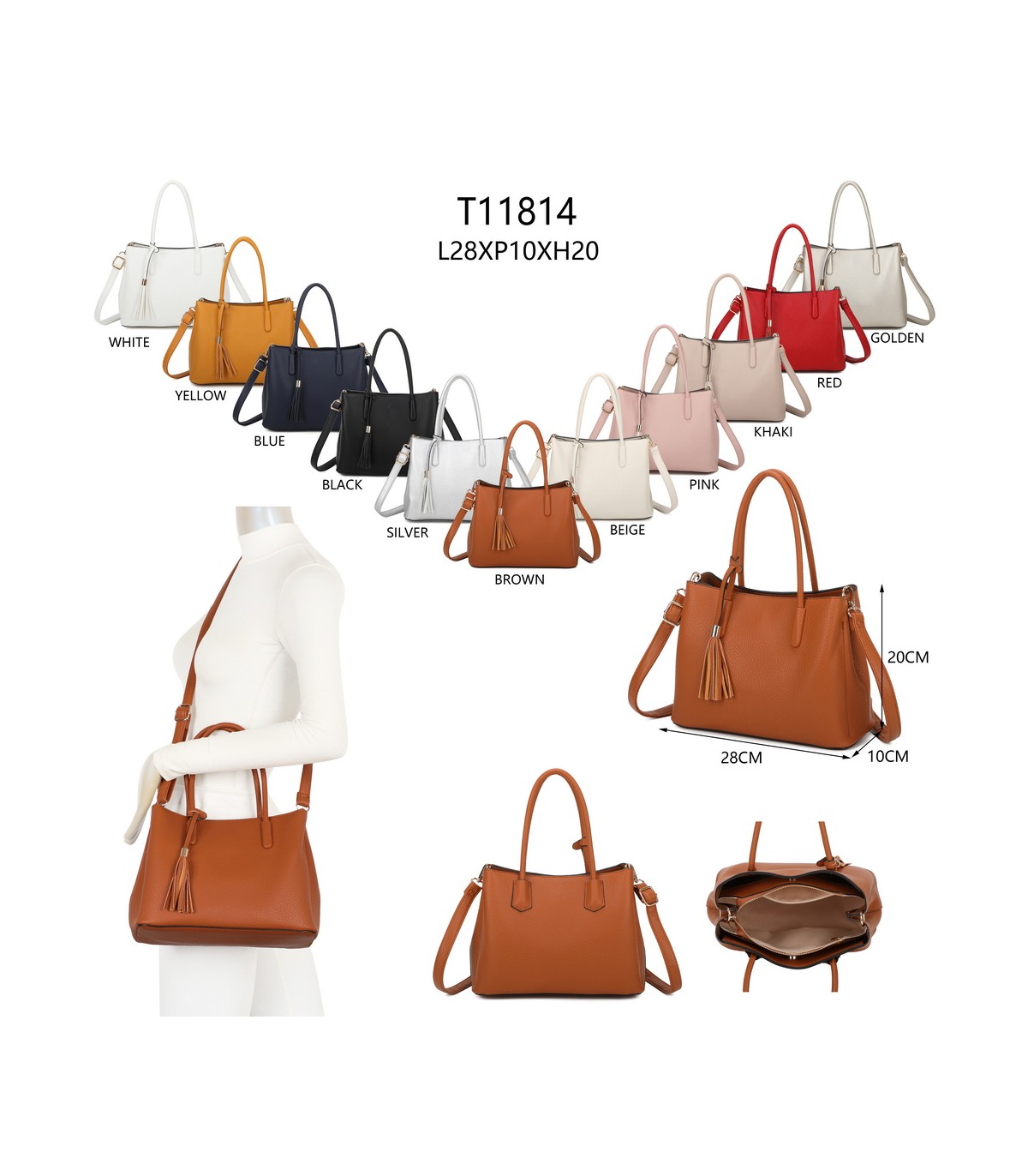 T11814 - Bolso bandolera con borla de colores amplio espacio con bolsillos