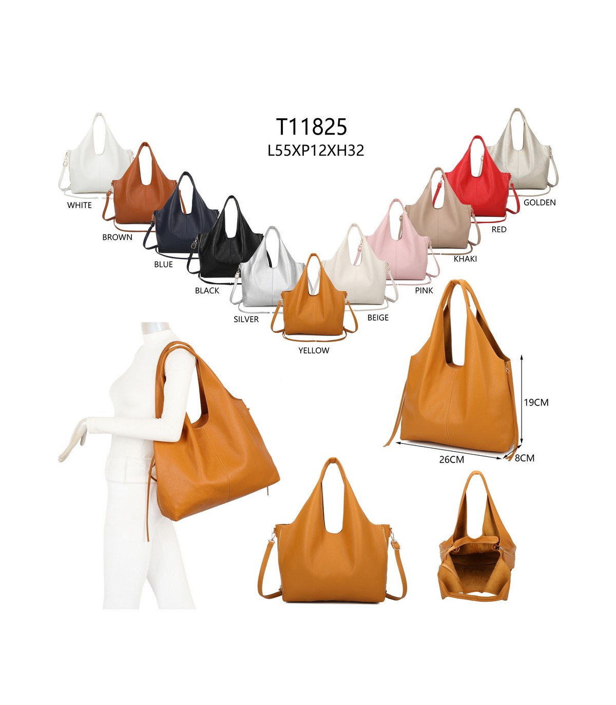 T11825 - Bolso de hombro estilo hongo con bandolera y asa grande