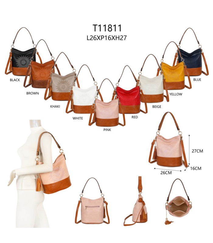 T11811 - Bolso bicolor de hombro con bandolera