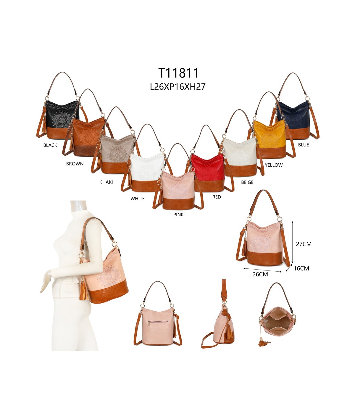 T11811 - Bolso bicolor de hombro con bandolera
