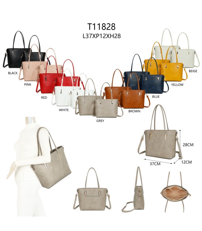 T11828 - Bolso doble amplio compartimento con asa para hombro y bandolera cruzada