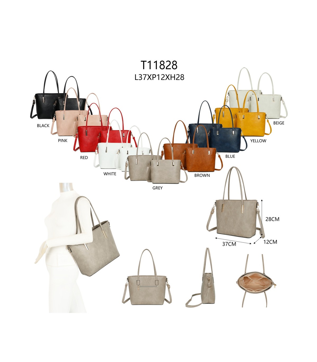 T11828 - Bolso doble amplio compartimento con asa para hombro y bandolera cruzada