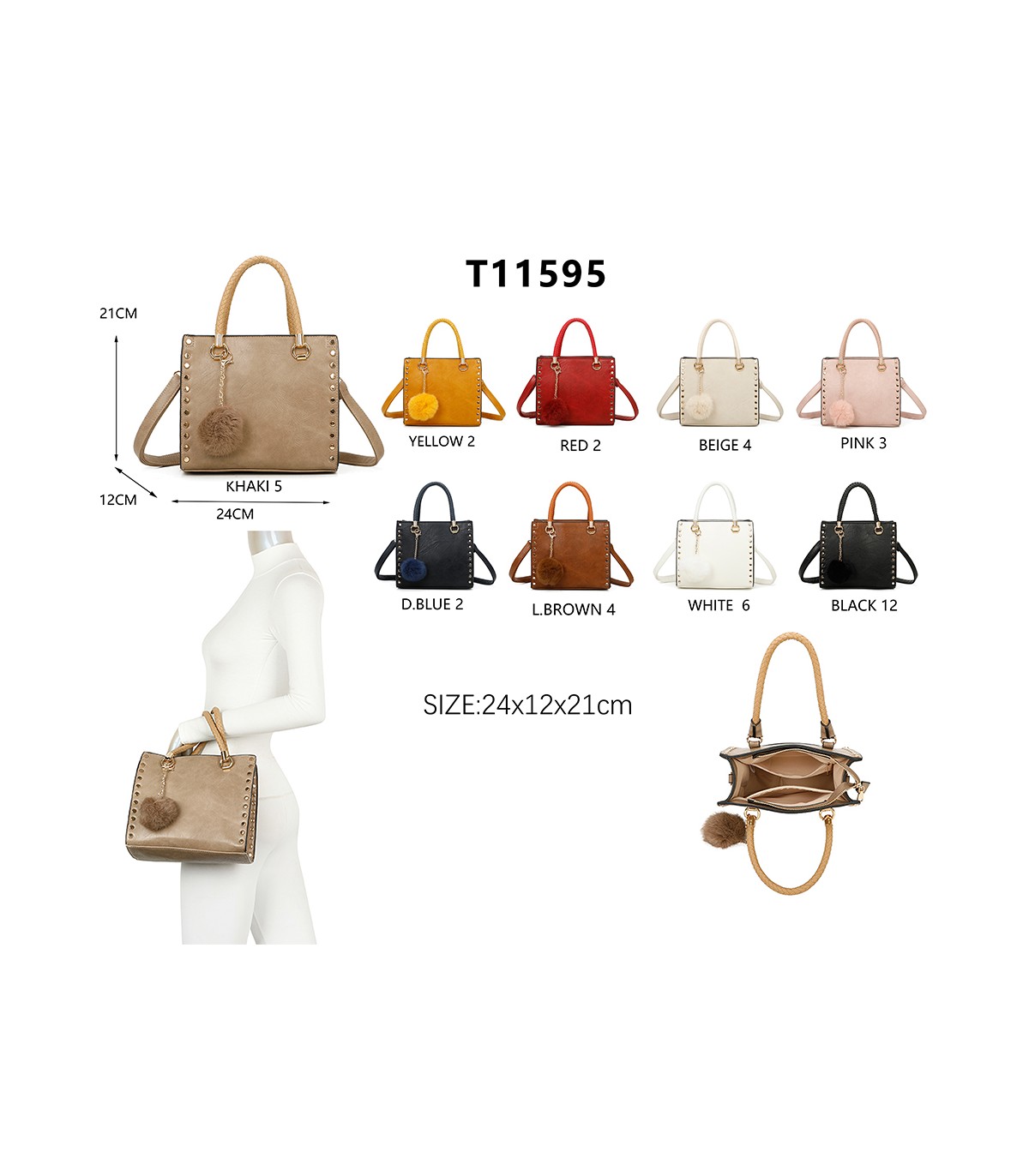 T11595 - Bolso bandolera y de mano con borla decorativa