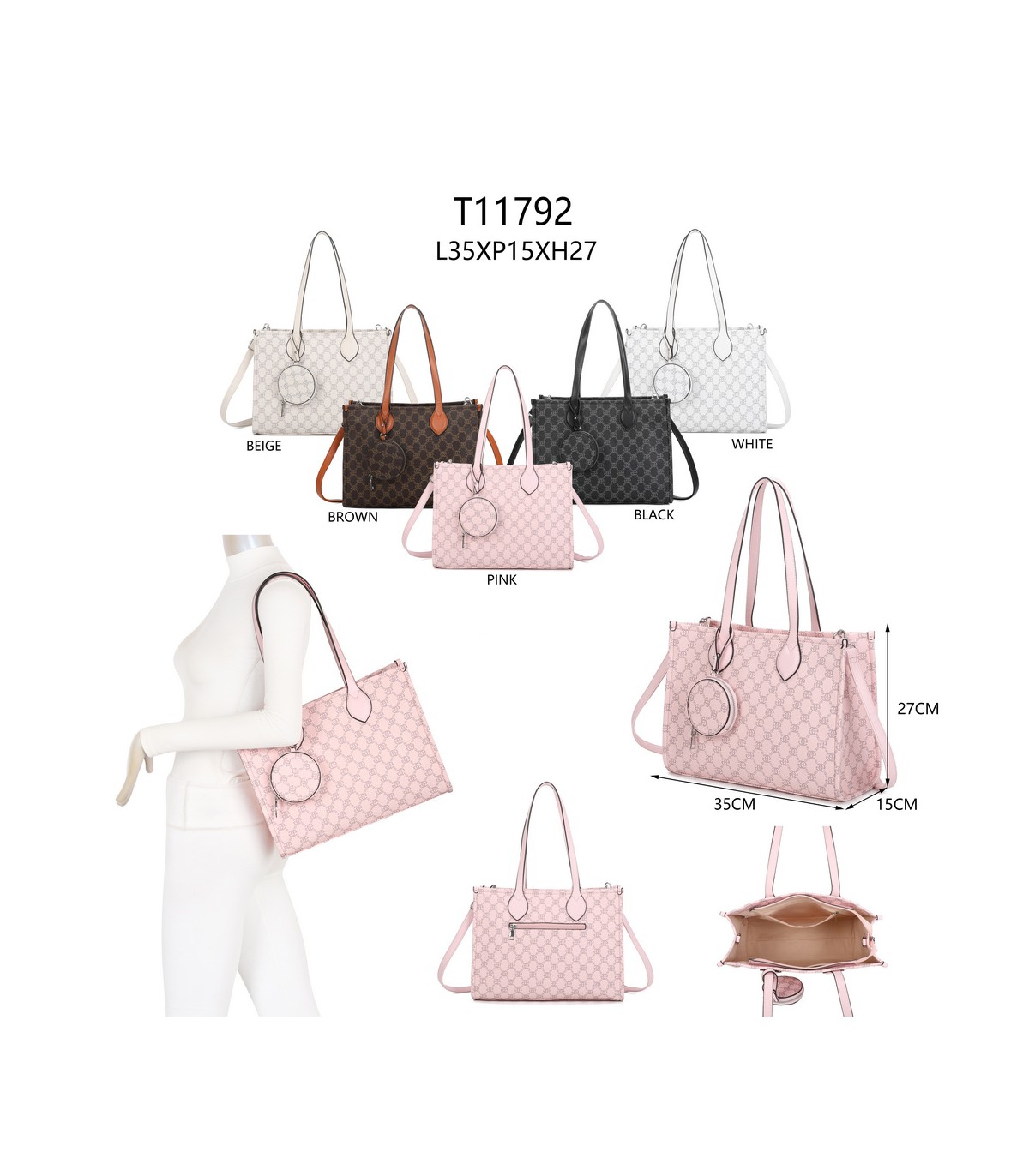 T11792 - Bolso con monedero exterior para el hombro con bandolera cruzada