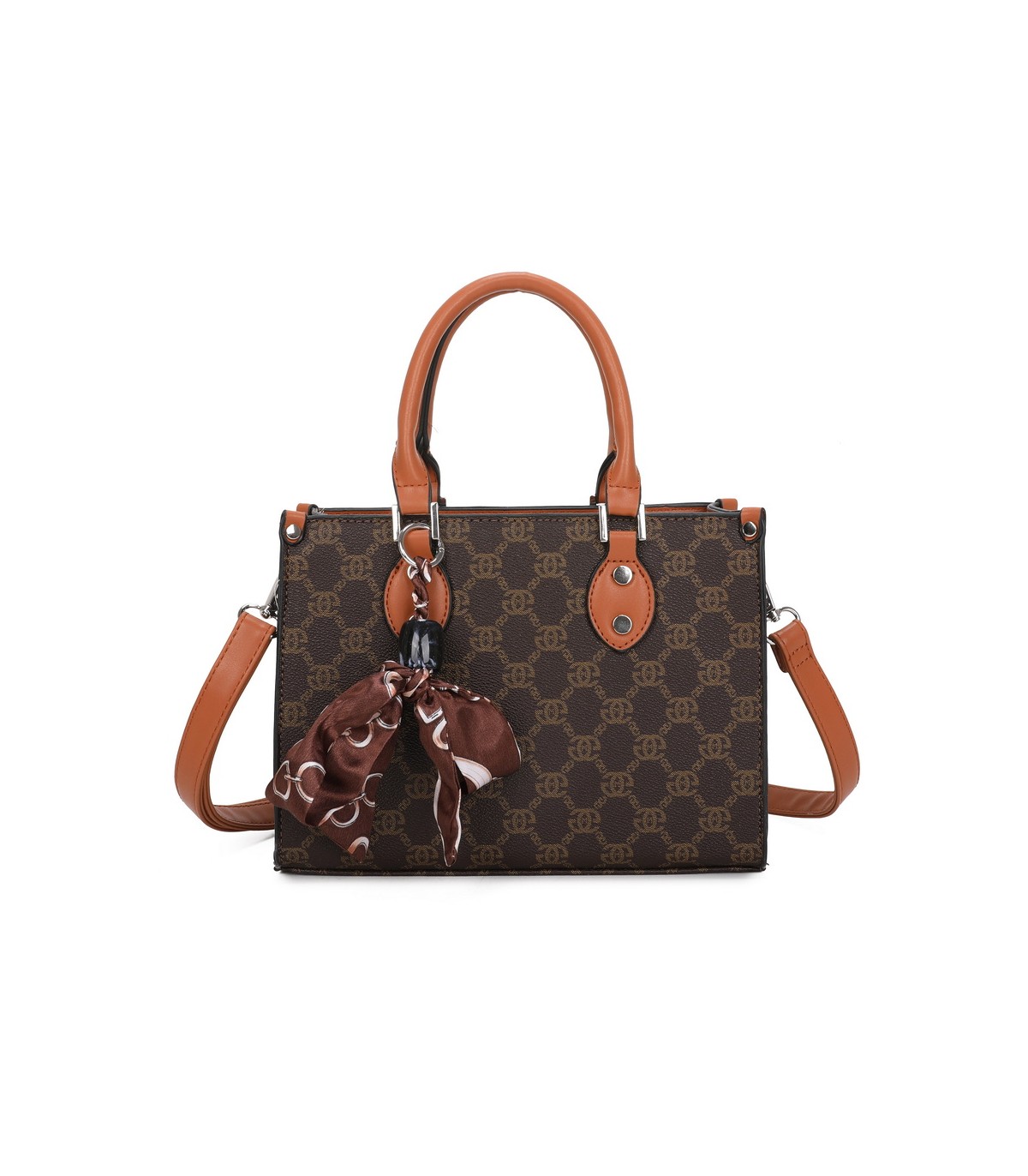 T11784 - Bolso con bandolera de mano y adorno de pañuelo