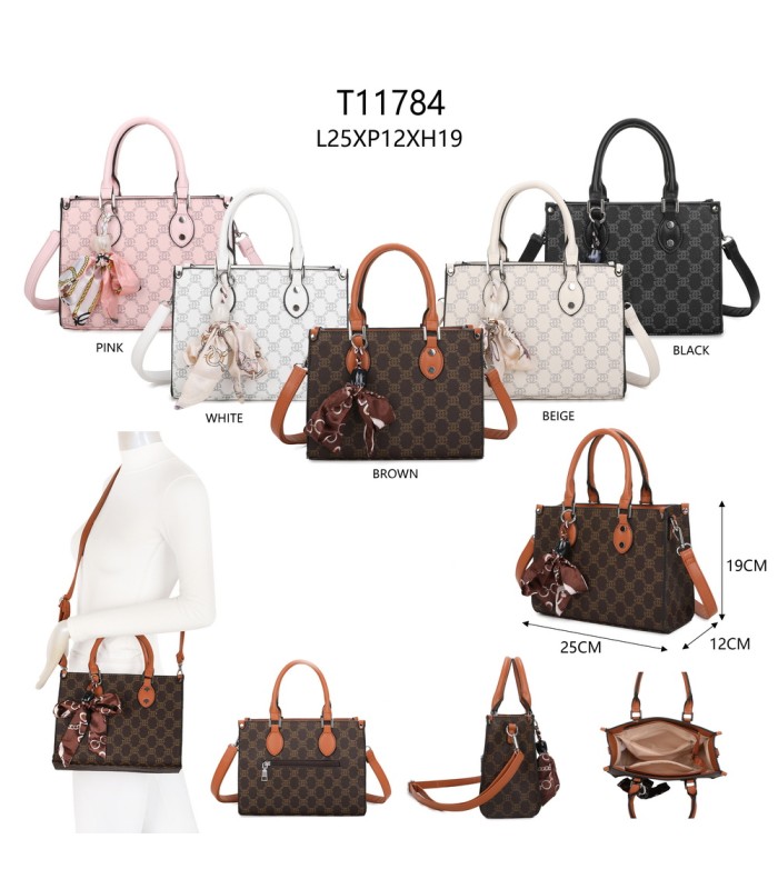 T11784 - Bolso con bandolera de mano y adorno de pañuelo