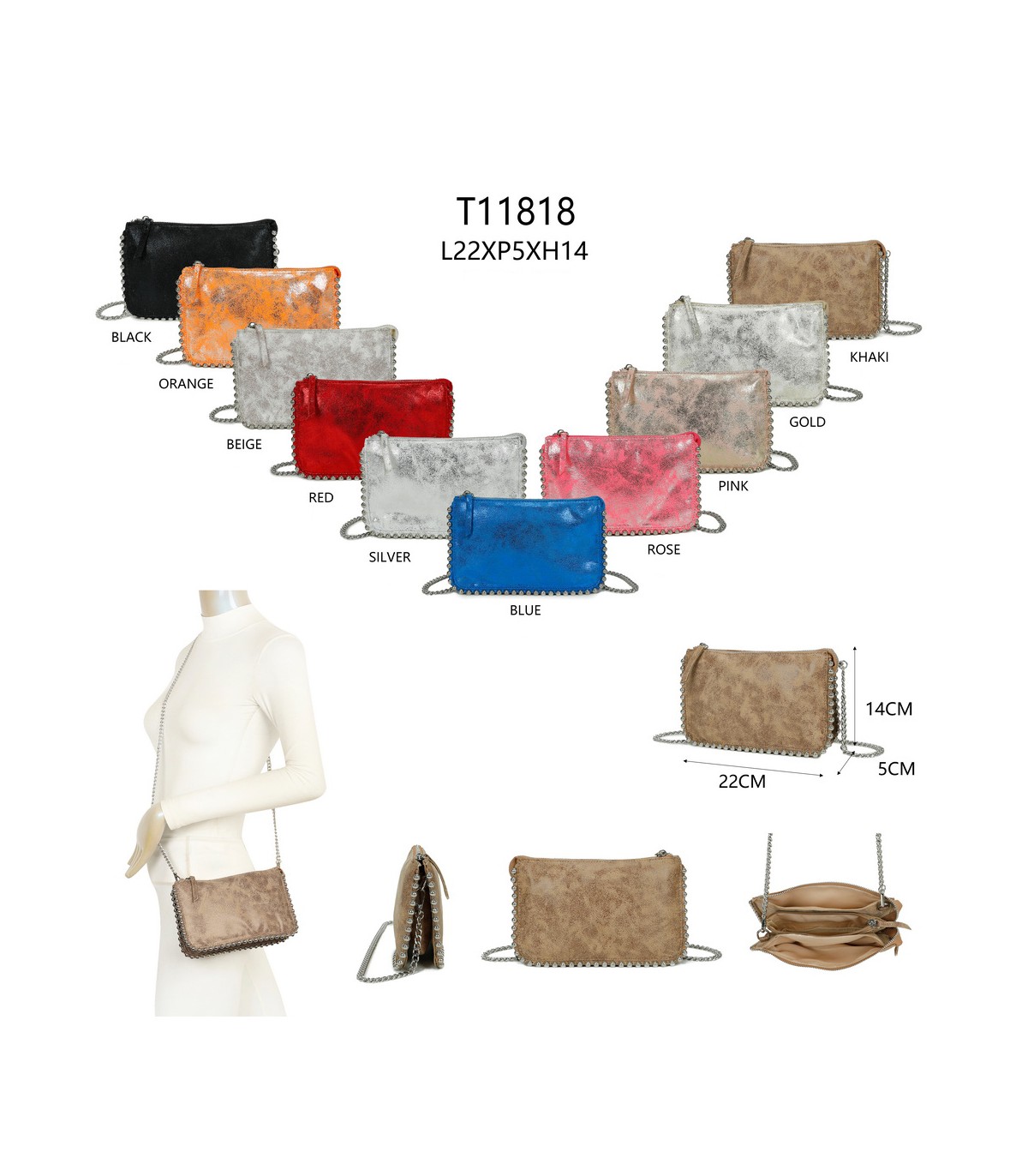 T11818 - Bolso de fiesta de colores brillantes con bandolera y adornos esféricos