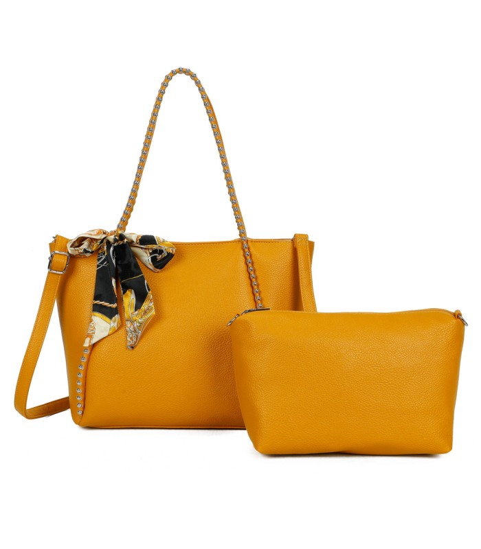 T11859 - Bolso con pañuelo y neceser amplio compartimento