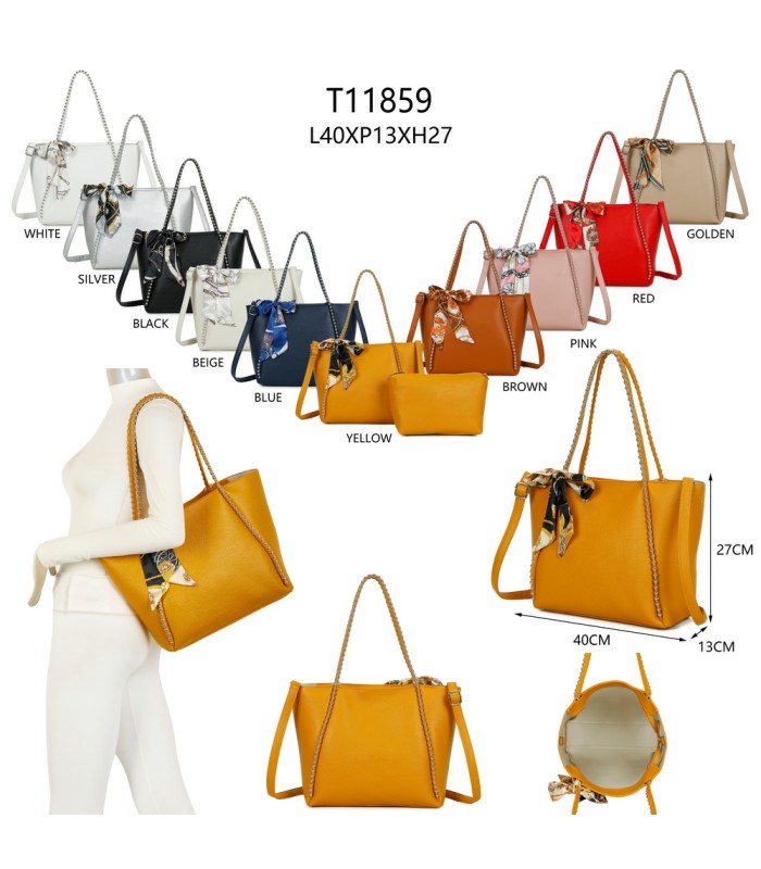 T11859 - Bolso con pañuelo y neceser amplio compartimento