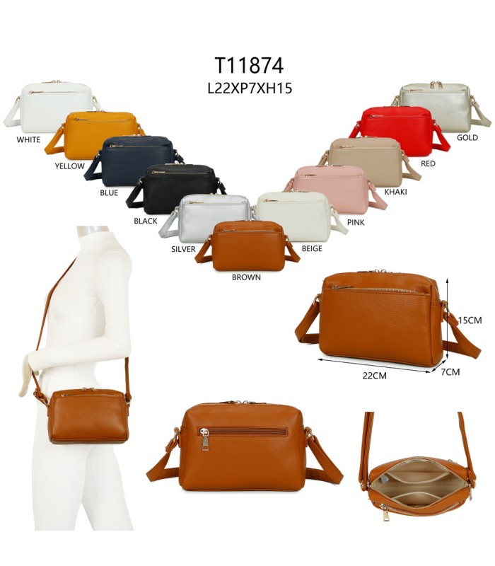 T11874 - Bolso bandolera rectangular múltiples colores y bolsillos trasero y frontal