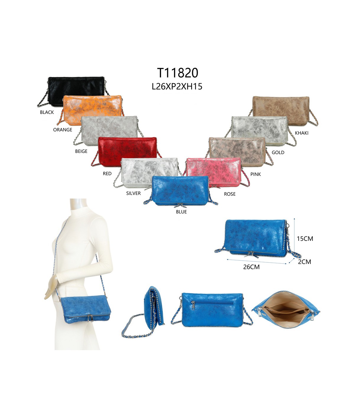 T11820 - Bolso bandolera de aspecto metálico y jaspeado