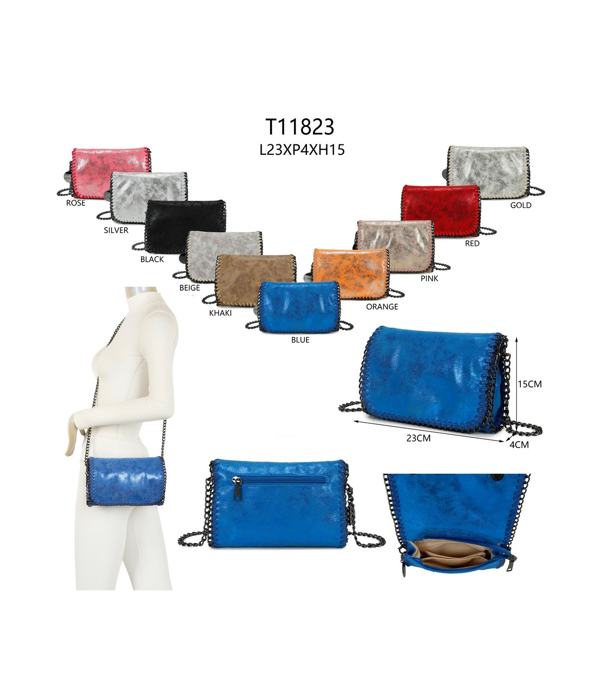 T11823 - Bolso de fiesta metálico con textura mármol