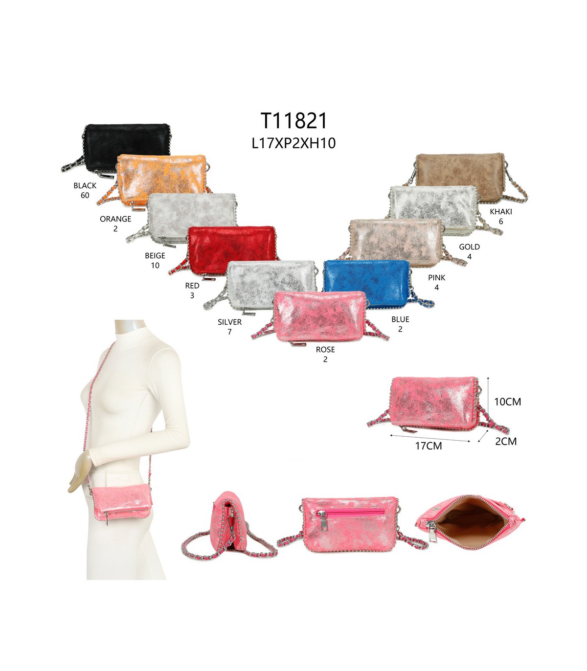 T11821 - Bolso de fiesta jaspeado con tonos metálicos