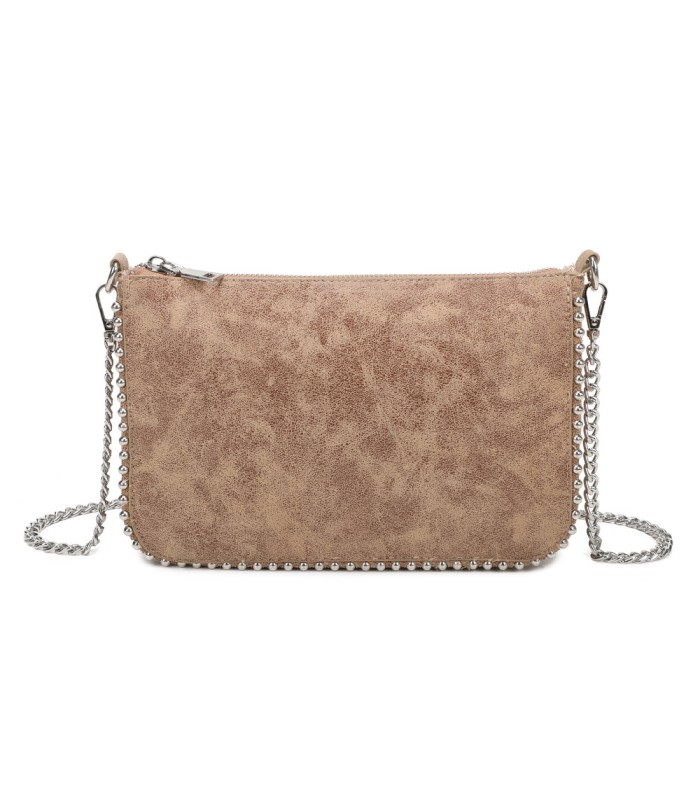T11819 - Bolso de fiesta con bandolera y cuentas plateadas
