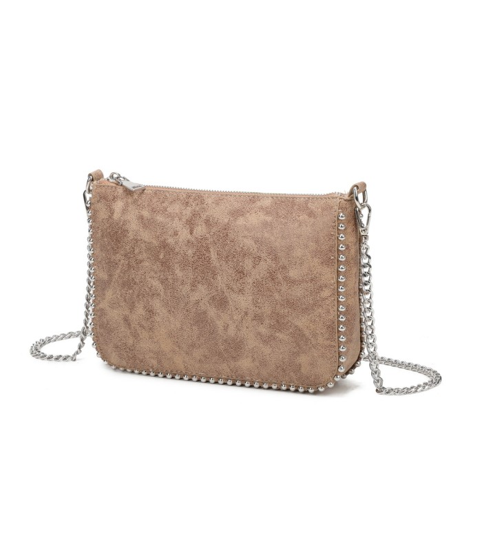 T11819 - Bolso de fiesta con bandolera y cuentas plateadas