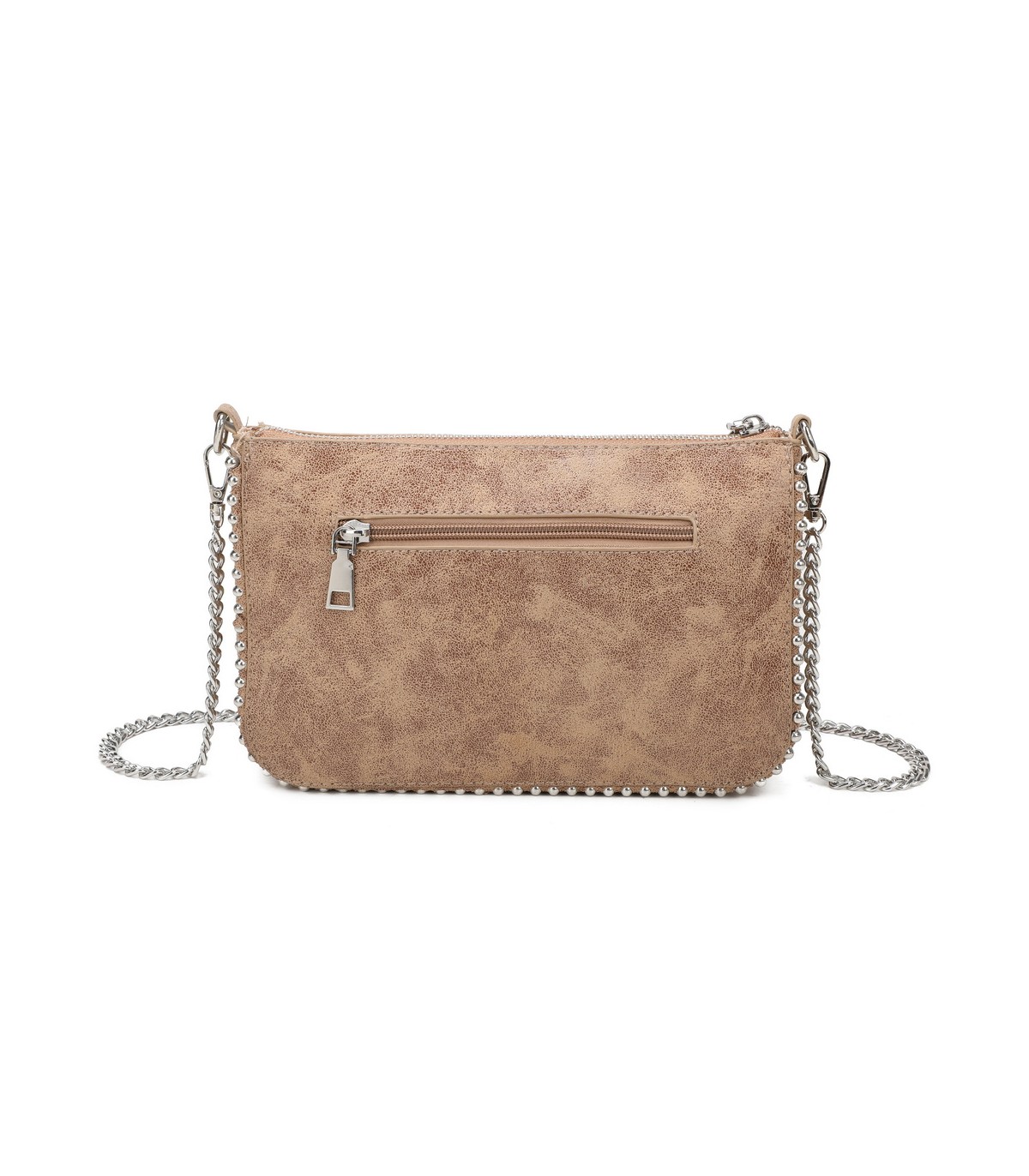 T11819 - Bolso de fiesta con bandolera y cuentas plateadas